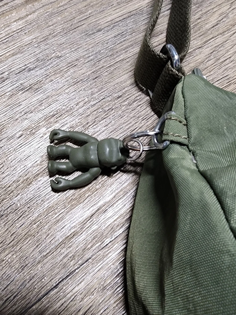 Kipling Olive Green Y2K Nylon Shoulder Bag w/ Monkey Charm